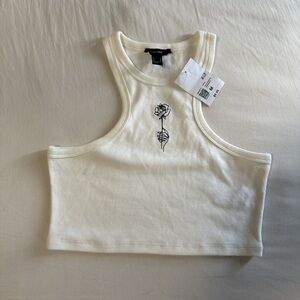 Cream Sleeveless Cropped Top with Rose Embroidery